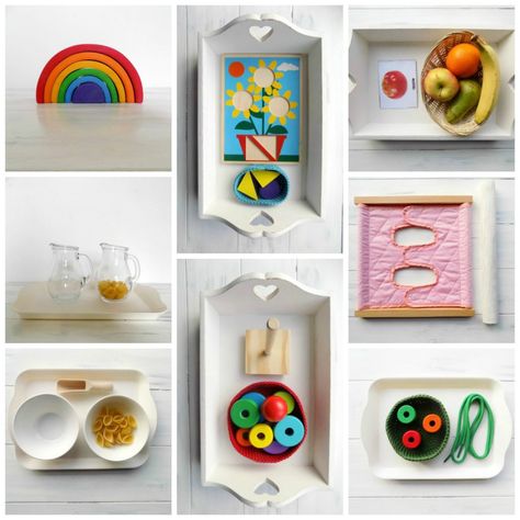 Montessori Work, Montessori Trays, Montessori Shelf, Montessori Practical Life, Montessori Toddler Activities, Learning Games For Kids, Montessori Ideas, Wooden Rainbow, Toys Toys