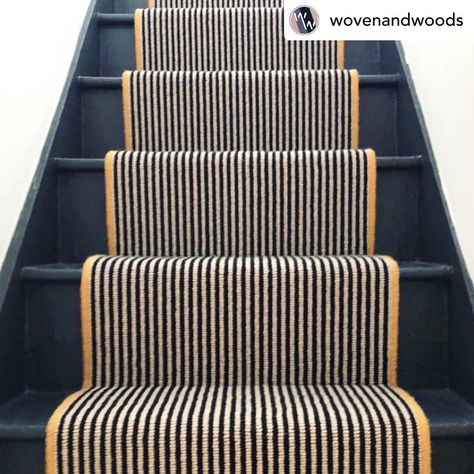 Stair Runner Carpet Colorful, Dark Stairs Runner, Pinstripe Stair Runner, Brown Stair Runner, Stair Runner On Dark Wood Stairs, Dark Painted Stairs With Runner, Dark Staircase With Runner, Painted Staircase With Runner, Stair Carpets Ideas