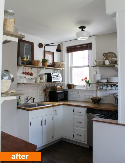 Before & After: A Brown & Tiny Kitchen Gets Brightened! | Apartment Therapy Budget Kitchen Remodel, Diy Kitchen Remodel, Dark Kitchen, Kitchen Remodeling Projects, Old Kitchen, Tiny Kitchen, Kitchen On A Budget, Kitchen Remodel Idea, Kitchen Makeover