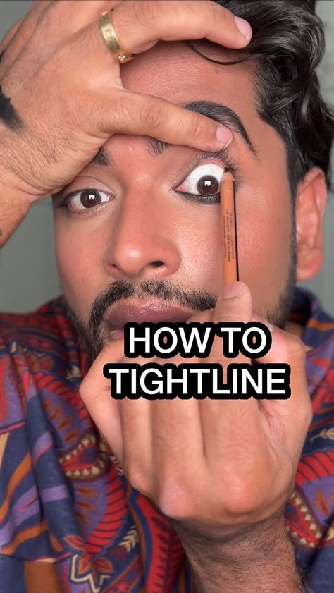 Aditya Madiraju | Easy way to apply eyeliner in the waterline! Smudge proof clean lines 👍🏽 @makeupforever Artist Color Pencil shade Whatever Black -... | Instagram Best Waterproof Eyeliner For Tightlining, How To Do Waterline Eyeliner, Easy Way To Apply Eyeliner, Waterline Eyeliner Tutorial, Waterline Eyeliner Looks, How To Put On Eyeliner, Black Waterline Makeup, Tightline Eyes, Best Eyeliner For Tightlining