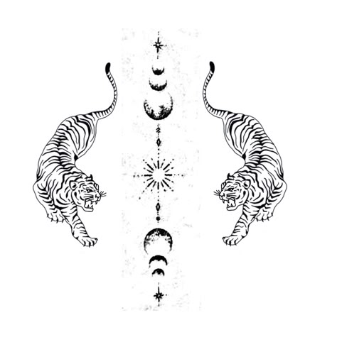 2 Tigers Back Tattoo, Spine Tattoos For Women Tiger, Big Cat Back Tattoo, Two Tigers Back Tattoo, Black Panther Back Tattoo, Tiger Tattoo Back Woman, Feminine Full Back Tattoos, Symmetrical Back Tattoo For Women, Lion Back Tattoo Women