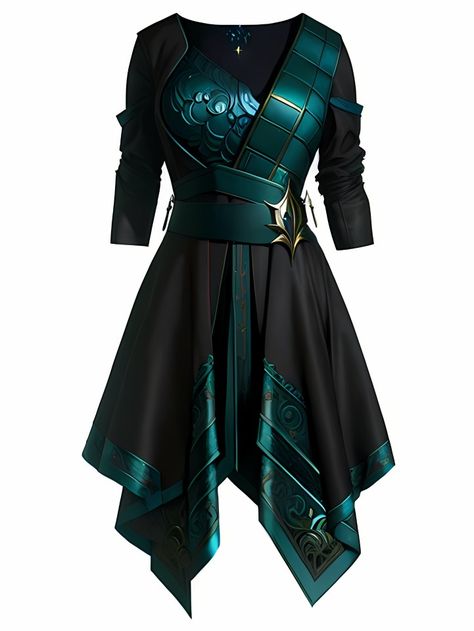 #ai Warrior Uniforms, Warrior Outfits, Battle Dress Female, Green Warrior Outfit, Warrior Clothes, Elven Outfit, Scifi Clothing, Modern Fantasy Clothing, Warrior Queen Dress