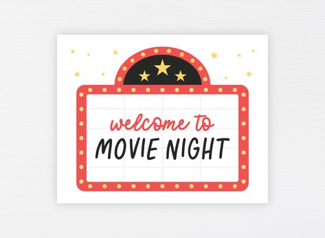 Movie Night Fundraiser, Kids Movie Party, Movie Night Sign, Night Digital Art, Cinema Sign, Movie Night Birthday Party, Kids Movie, Backyard Movie Nights, Kids Graphics