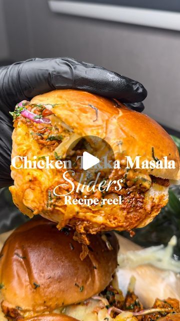 Rezna on Instagram: "Chicken Tikka Masala Sliders 🍔  📍 My Kitchen   A perfect fiery twist to a basic chicken sliders, rich in flavour, moist and super tasty. You got to try it   Watch the reel for visuals 🎥  Follow the recipe below ⬇️   Ingredients:   Marinate: Step 1  ◾️2 Small Chicken breast/thighs cut in cubes  ◾️4 brioche Buns ◾️1.5 tbsp Natural Yogurt  ◾️1 tsp Garam Masala  ◾️0.5 tsp Turmeric Powder  ◾️1 tsp Chilli Powder  ◾️2 tbsp Tikka Paste  ◾️1 tsp lemon juice  ◾️1 tsp Naga pickle ( not for the faint hearted )  Base: Step 2 ◾️1.5 tbsp Oil ◾️1 tsp Garlic ( minced or paste ) ◾️1 tbs Ginger ( minced or paste ) ◾️1/2 Onion finely chopped  ◾️Handful of cherry tomatoes chopped  ◾️1/2 tsp Dried Methi   Garnish: Step 3 ◾️Coriander for garnishing  ◾️Red chilli chopped ( optional) ◾️Extr Chicken Tikka Sliders, Sliders Recipes Chicken, Thai Spices, Chicken Sliders, Chicken Masala, Small Chicken, Natural Yogurt, Chicken Spices, Chicken Tikka Masala