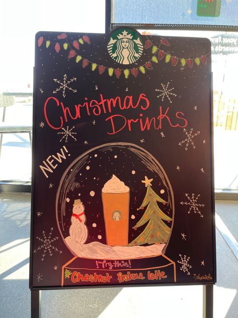 Christmas Coffee Sign, Starbucks Christmas Chalkboard, Starbucks Holiday Chalkboard, Bartender 101, Starbucks Sign, Starbucks Chalkboard, Blackboard Design, Christmas Sandwiches, Starbucks Crafts