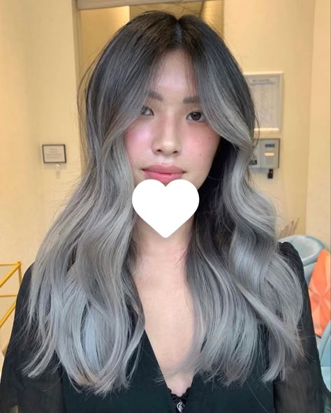 Ash Gray Asian Hair, Black And Silver Ombré Hair, Asian Gray Hair Balayage, Dark Roots Gray Hair Silver Ombre, Popular Hair Colors 2020, Ash Grey Asian Hair, Dark Platinum Hair, Balayage Hair Grey Silver Dark Roots, Ashy Brown Hair Balayage Ash Blonde Subtle Ombre