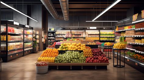 hyper detailed - modern supermarket design shown grocery, fruits and vegertables on knee level shelves and snacks & drinks on hingher shelves. architectural photograpy. --ar 16:9 Modern Supermarket Design, Modern Supermarket, Supermarket Design Interior, Mid Journey, Grocery Store Design, Supermarket Design, Photo Design, Food Store, Store Design