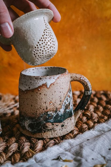 Modern Tableware — Blank Earth Ceramics Tea Cup With Strainer, Ceramics Ideas Pottery Modern, Tea Cup Handmade, Blank Earth Ceramics, Ceramic Tea Cup With Strainer, Cool Pottery Ideas Modern, Useful Pottery Ideas Ceramic Art, Tea Strainer Pottery, Kitchen Ceramics Ideas