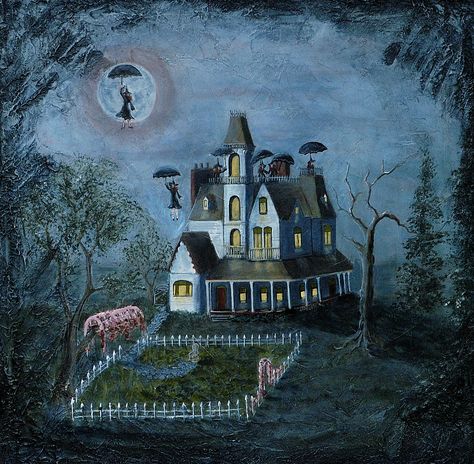 The Owens House       SOLD Taken from the movie Practical Magic I loved that movie!  Acrylic on wood, embellished, varnished, framed      Similar can be created Practical Magic Artwork, Practical Magic Painting, Practical Magic House Aesthetic, Practical Magic Movie, Practical Magic House, Magic House, Magic Aesthetic, Practical Magic, Season Of The Witch