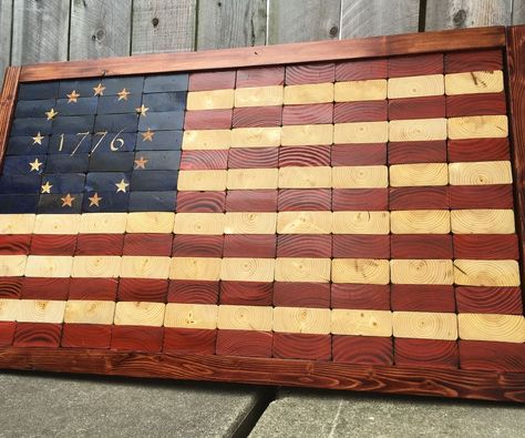 End Grain Wood Wall Art, 2 By 4 Scrap Wood Projects, 4h Woodworking Projects, Scrap 2x4 Projects, Projects For Adults Diy, Simple Wood Crafts, Wood American Flag Diy, Wood Flag Diy, Wood Mountains