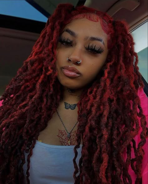 Females With Dreads Locs, Cute Hairstyles Braided, Pink Dreadlocks, Black Woman Hairstyle, Red Dreadlocks, Red Hair Outfits, Red Locs, Red Dreads, Pink Dreads