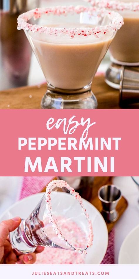 Celebrate the holidays this year with this festive and easy Peppermint Martini. It's a delicious and easy cocktail that is perfect for when you are entertaining guests. Don't forget the crushed candy canes to garnish the martini glass! #peppermint #martini Holiday Drink Recipes Alcoholic, Drinks With Peppermint Vodka, Martini Ideas, Peppermint Martini Recipe, Winter Sangria Recipes, Gingerbread Martini, Peppermint Cocktail, Peppermint Vodka, Xmas Drinks