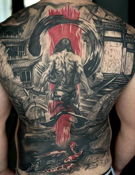 Samurai Back Tattoo, Tattoo Japonais, Samurai Tattoo Sleeve, Japanese Back Tattoo, Japanese Tattoos For Men, Backpiece Tattoo, Cool Back Tattoos, Pola Tato, Full Tattoo