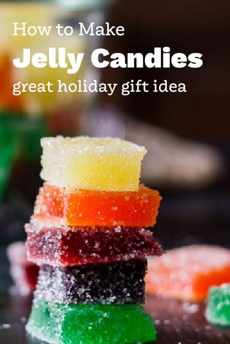 Make your own jelly candy at home. This easy DIY treat is a great gift at the holidays or any time you want a bit of homemade sweetness. 3 Ingredient Candy, Jello Divinity Recipe, Homemade Gum, Lego Insects, Jelly Candy Recipe, Gumdrop Recipe, Canna Recipes, Jelly Candies, Easy Christmas Candy