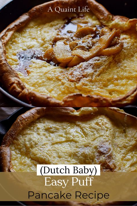 This Puff Pancake Recipe, also called a German pancakes or Dutch baby, is a sweet pancake that bakes up puffed and is the perfect brunch dish or alternative to traditional pancakes. Puff Pancake Recipe, Apple Dutch Baby, Dutch Baby Pancake Recipe, German Pancakes Recipe, Cherry Oatmeal, Dutch Baby Recipe, Puff Pancake, Baby Pancakes, German Pancakes