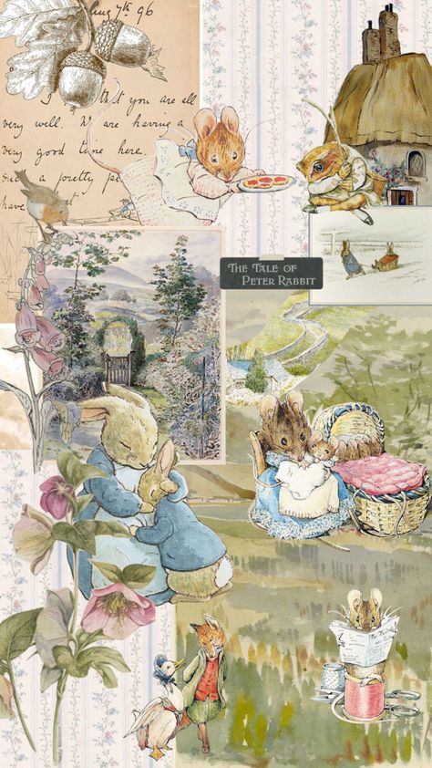 #peterrabbit #beatrixpotter #illustrations #countryside #cottagecore Beatrix Potter Wallpaper Iphone, Peter Rabbit Aesthetic, Cottagecore Graphic Design, Cottagecore Art Wallpaper, Beatrix Potter Wallpaper, Dreamy Stickers, Twitch Themes, Peter Rabbit Wallpaper, Cottagecore Illustration