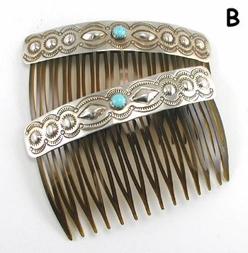 Jenny Blackgoat Navajo Sterling Silver and Turquoise Hair Combs COM253 Native American Hair, Matrix Color, Turquoise Hair, American Indian Jewelry, Native Jewelry, Hair Combs, American Jewelry, Silver Hair, Native American Jewelry