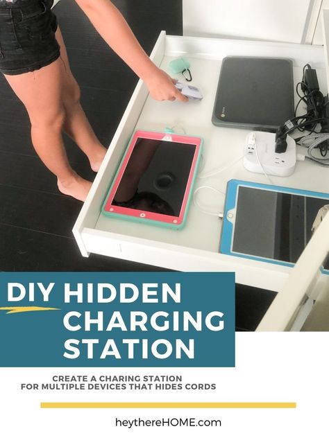 Charging Drawer, Diy Charging Station, Device Charging Station, Ipad Charging Station, Charging Station Drawer, Electronic Charging Station, Mobile Charging Station, Home Organisation Tips, Charging Station Organizer