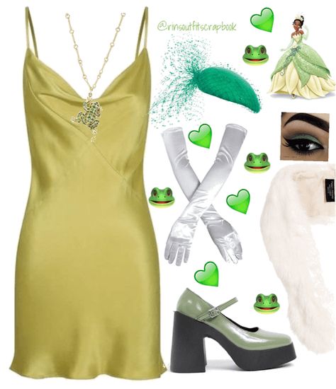 Tiana Costume idea 🐸💚 Outfit | ShopLook Tiana Costume Woman, Princess Tiana Aesthetic Outfit, Tiana Costume Ideas, Princess And The Frog Couple Costume, Princess Tiana Inspired Outfits, Tiana Princess And The Frog Costumes, Tiana Costume Diy, Diy Princess Tiana Costume, Tiana Outfit Ideas