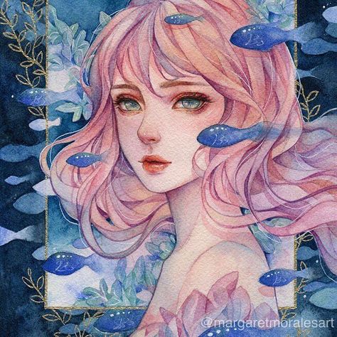 Margaret Morales, Arte Inspo, 판타지 아트, Watercolor Portraits, Fallen Angel, Watercolor Artist, Art And Illustration, الرسومات اللطيفة, 그림 그리기