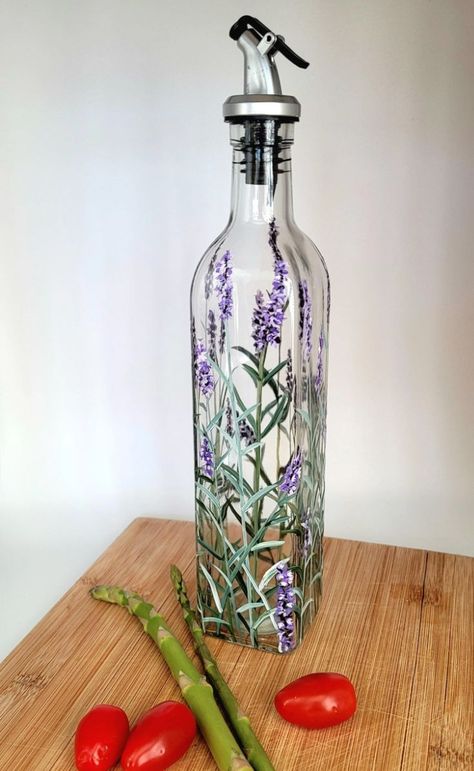 Lavender Paint, Olive Oil Dispenser, Olive Oil Bottles, Oil Dispenser, Oil Bottle, Bottle Art, Cooking Utensils, Family Gifts, Bottles Decoration