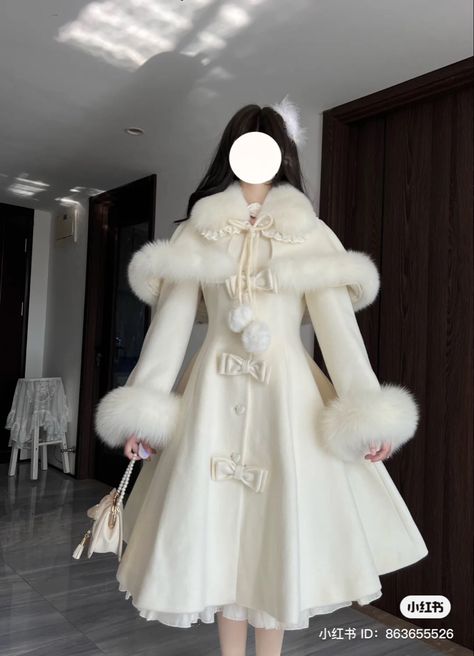 Snow Core Aesthetic Outfits, Winter Coquette Dress, Fluffy Winter Dress, Snow Princess Dress, Winter Princesscore, Snow Inspired Outfits, Ice Inspired Outfit, Snow Princess Outfit, Royal Winter Outfits