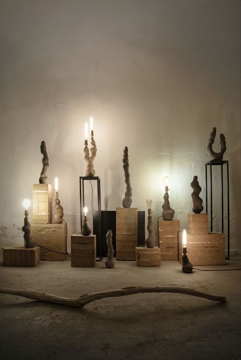 Rammed earth bases made for @40bygokhanzincir ‘s Genesis sculptural lighting series. Different techniques of crafting earth compliment each other. Every base is as unique as the piece it’s holding. Besides being one of the early works of our team this installation is the beginning of our friendship with this creative soul. Photography by Emre Göloğlu Rammed Earth Sculpture, Earth Sculpture, Sculptural Lighting, Soul Photography, Rammed Earth, Creative Soul, Our Friendship, Candle Sconces, The Beginning