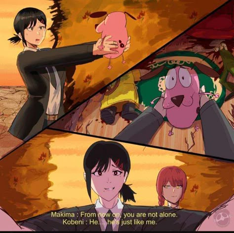 Courage The Cowardly Dog, Cowardly Dog, Cartoon Crossovers, Anime Crossover, Chainsaw Man, Funny Anime Pics, Otaku Anime, Chainsaw, Anime Memes