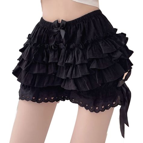 PRICES MAY VARY. Women's vintage victorian gothic ruffle pumpkin shorts bloomers shorts, pull on closure Elastic waist for comfy fit, layered ruffle trim design, stretchy ruffled leg openings with lace trim, loose fit Versatile vintage look, made of skin-friendly and lightweight fabric, soft, comfortable and breathable to wear Can be worn daily, can be used as pants, pajamas, leggings, or to match medieval/victorian/gothic/steampunk dresses, etc Please refer to our detailed size chart below befo Steampunk Dresses, Skirts Y2k, Black A Line Skirt, Ruched Mini Skirt, Ruffle Bloomers, Fluffy Skirt, Bow Skirt, Image Swag, Skirt Y2k