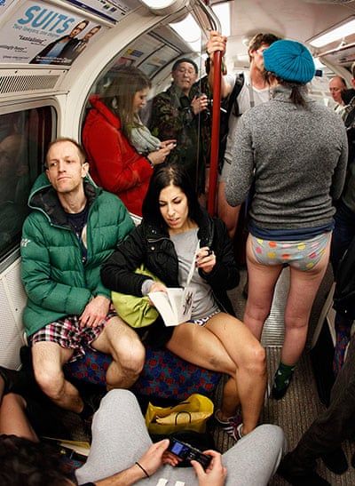 No Trousers on the Tube day - in pictures | UK news | The Guardian Funny Subway Pictures, Accidental Baroque, Tube Photography, London Subway, Social Photography, Travel By Train, London People, Background Inspiration, London Underground Stations