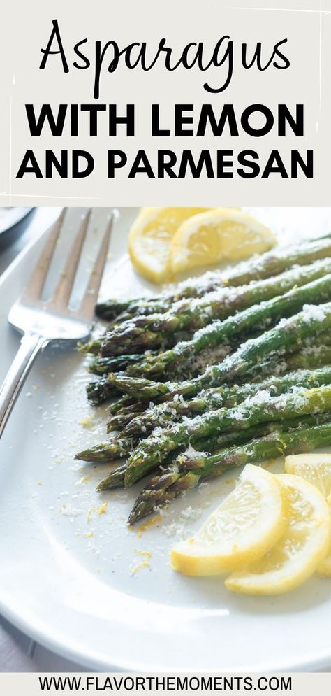 This Asparagus with Lemon and Parmesan recipe is elegant, delicious and so easy to make! The asparagus is roasted to perfection, then tossed with fresh lemon juice and topped with grated parmesan. It’s a versatile, healthy side dish that’s downright addictive! This oven roasted asparagus is tender, caramelized and completely addicting, and I may or may not have eaten the entire pan. Fresh Asparagus Recipes Ovens, Pan Seared Asparagus Recipe, Asperigus Recipes Oven, Quick Asparagus Recipes, How To Cook Asparagus In The Oven, Oven Roasted Asparagus Recipes, Roasting Asparagus In The Oven, Roast Asparagus In Oven, Mediterranean Asparagus