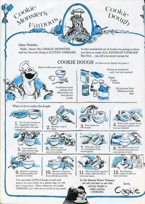 So You Know: Cookie Monster's Famous Sugar Cookie Dough Recipe Secret Cookie Recipe, Sugar Cookie Dough Recipe, Monster Cookie Dough, Disney Themed Food, Disney Inspired Food, Monster Cookies Recipe, Sesame Street Books, Cookie Dough Recipe, Sesame Street Cookies