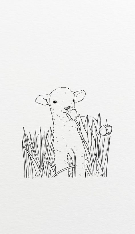 Fineline Sheep Tattoo, Lion And Lamb Drawing Simple, Simple Lamb Drawing, Tiny Lamb Tattoo, Christian Lamb Tattoo, Sheep Line Drawing, How To Draw A Lamb, Lamb Tattoo Simple, Baby Lamb Tattoo