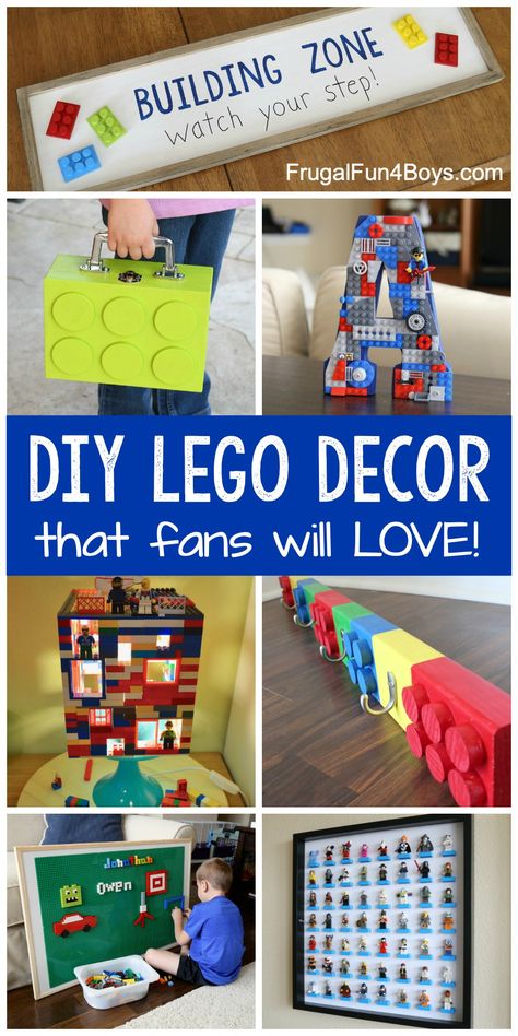 Awesome DIY LEGO Room Decor Projects - Fun LEGO crafts make awesome home decor. Kids bedroom ideas, playroom ideas, and more. Lego Playroom Decor, Diy Lego Wall Art, Lego Room Decor Ideas, Boys Lego Room Ideas Bedroom, Diy Lego Crafts, Lego Room Ideas Boys, Diy Lego Room Decor, Lego Decor Ideas, Lego Boys Bedroom Ideas