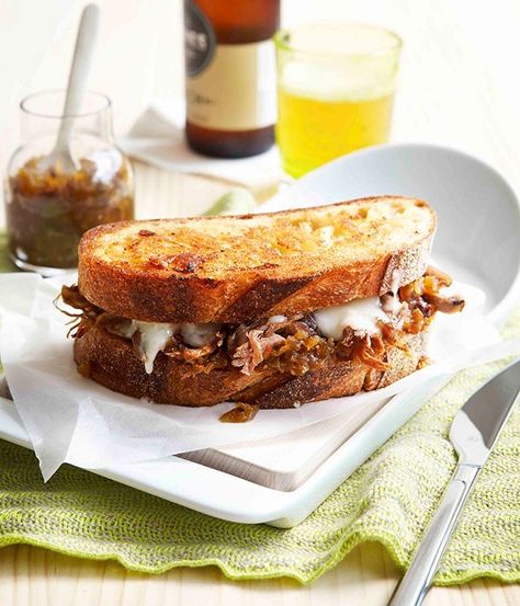 Toasted lamb sandwich with Fontina and green tomato relish - Gourmet Traveller Sandwich Gourmet, Amazing Sandwiches, Lamb Sandwich, Food Calendar, Toasted Sandwich Recipes, Green Tomato Relish, Ultimate Sandwich, Toasted Sandwich, Sandwiches Recipes