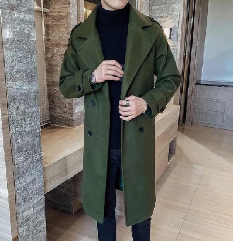 Men green velvet Overcoat Vintage Long Trench Coat Men new Jacket Coats Mens Business Casual Long Solid Windbreak Coat winter Outwear Mens Wool Trench Coat, Army Green Outfit, Long Coat Men, Peacoat Men, Overcoat Men, Slim Fit Coat, Men's Trench Coat, Winter Trench Coat, Long Winter Coats