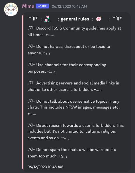 ˏˋ°•*⁀➷ simple pink layout for rules For more ideas or help: Join my discord: https://discord.gg/Em49e3TwAg Rule Ideas For Discord, Discord Setup Ideas, Cute Server Names For Discord, Channel Ideas Discord, Discord Server Tips, Discord Rules Template, Rules For Discord Server, Rules Discord Ideas, Servers To Join On Discord