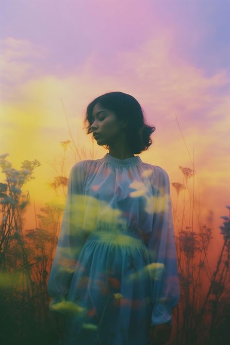 Dreamy ethereal sunset portrait flowers | free image by rawpixel.com Portrait Flowers, Ethereal Photography, Sunset Portrait, Men's Portrait Photography, Debut Photoshoot, Forest Sunset, Moody Photography, Dreamy Photography, American Woman