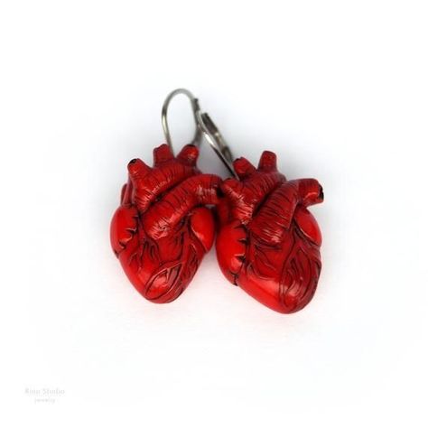 Anatomical Heart Stud Earrings Horror Halloween Gift Red Miniature Stainless Steel Posts Realistic Anatomy, Spooky Miniatures, Anatomy Heart, Anatomical Heart Necklace, Shared Closet, Weird Jewelry, Student Nurse, Fruit Jewelry, Earrings Halloween