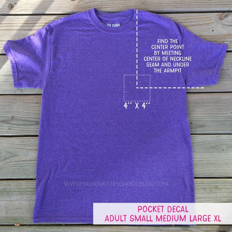 Adult Shirt Pocket Pocket Tshirt Vinyl Ideas, Pocket Decal Sizes For Shirts, Cricut Pocket Tee Size, Vinyl Placement On Shirts Pocket, Vinyl Pocket Placement, Pocket Vinyl Placement, Pocket Decal Size Chart, Htv Pocket Placement On Shirts, Vinyl Size For Pocket On Shirt