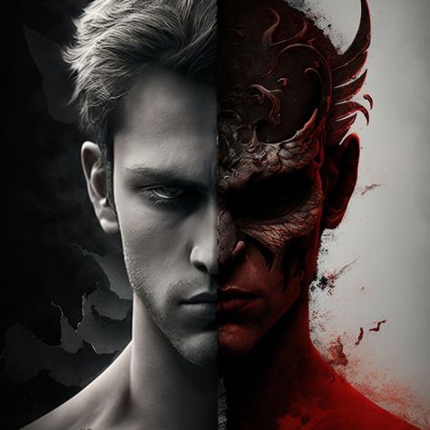 A man with a face that has the word demo... | Premium Photo #Freepik #photo #devil #demon #devil-horns #illustrations Demon Man Art, Man Face Illustration, Demon Fangs, Facing Demons, Beautiful Demon, Demon Drawing, Demon Face, Male Demon, Devil Art