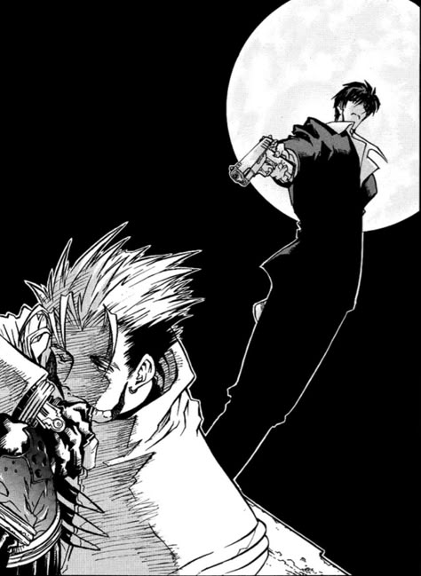 #trigun #manga #mangacap #trigunmaximum #trigun manga #vash #vashthestampede Anime Posters, Black Cartoon, Fanarts Anime, I Forgot, Manga Comics, Drawing Reference, Manga Art, Peace And Love, Metal Posters