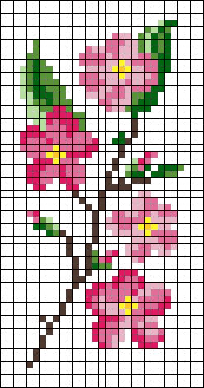 Alpha pattern #61379 | BraceletBook Cross Stitch Pattern Flower, Cross Stitch Pixel Patterns, Easy Pixel Art Flower, Pixel Flowers Art, Grid Pattern Art, Graph Paper Flower Drawings, Flower Graph Pattern, Pixel Art Pattern Flower, Pixel Flower Art