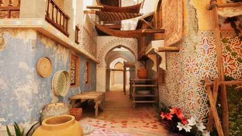 ArtStation - Moorish, Morocco, Medieval Desert, Middle Eastern House And Props Moorish House, Middle Eastern House, Moroccan Desert, Desert Morocco, Desert City, Moroccan Aesthetic, Moorish Architecture, Moorish Design, Fantasy Village