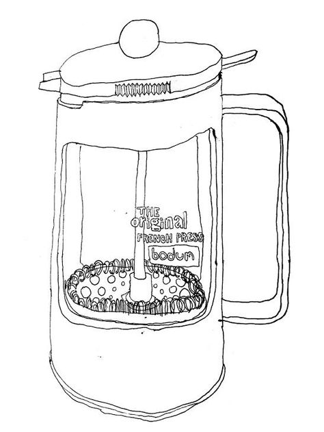 French Press French Press Drawing, Glass Drawing, Ways To Make Coffee, Expressing Myself, Sketch Practice, French Presses, Art Of Coffee, Coffee Tips, Kitchen Fridge