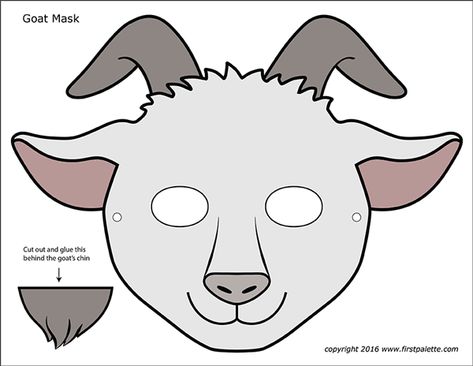 Goat Masks | Free Printable Templates & Coloring Pages | FirstPalette.com Goat Mask Diy, Goat Template Free Printable, Grad Props, Animal Masks Craft, Sheep Mask, Printable Animal Masks, Goat Mask, Three Billy Goats Gruff, Paper Masks