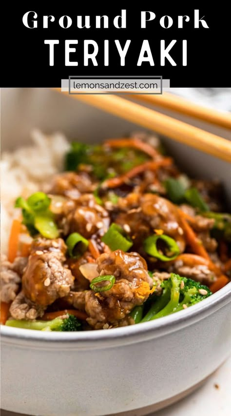 Ground Pork Stir Fry Teriyaki Ground Pork, Ground Pork Stir Fry, Pork Bowl Recipe, Ground Pork Tacos, Pork Stir Fry Recipes, Ground Pork Recipes, Pork Recipes For Dinner, Pork Stir Fry, Pork Dinner