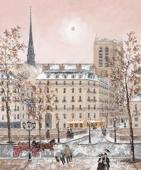 Paris Snow, Old Disney, Trendy Wallpaper, Painting Wallpaper, Oui Oui, Room Posters, Christmas Wallpaper, Christmas Art, New Yorker