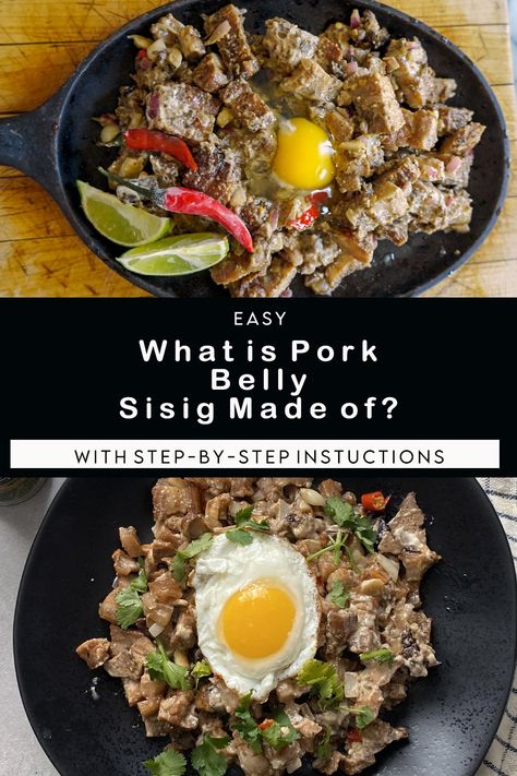 Pork Belly Sisig, Pork Sisig Recipe, Easy Pork Belly, Sisig Recipe, Pork Sisig, Pantry Challenge, Easy Pork, Easy Cooking Recipes, Filipino Recipes