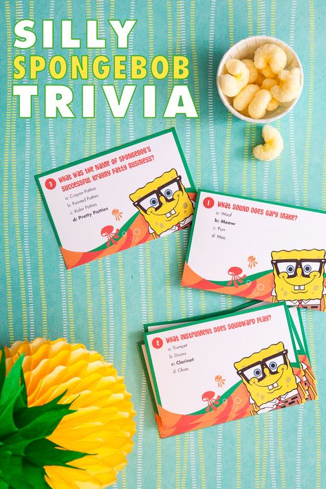 Use these cards to inspire endless silly games at your kid's next SpongeBob birthday party! Spongebob Squarepants Party, Spongebob Birthday Party Decorations, Spongebob Games, Spongebob Coloring, Spongebob Birthday Party, Spongebob Party, Spongebob Square, Fun Indoor Activities, Hawaiian Birthday Party